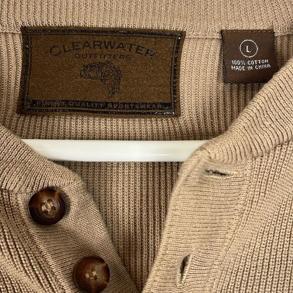 Tan Clearwater Outfitters Cotton Knit Sweater with Elbow Patches - Picture 2 of 5